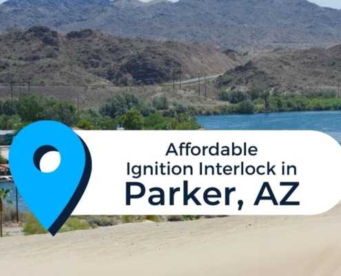Landscape photo of Parker, Arizona with the text "Affordable Ignition Interlock in Parker, AZ"