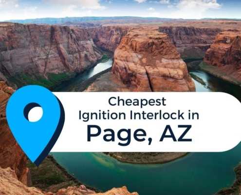Image of scenic Colorado River in Page, Arizona with the text "Cheapest Ignition Interlock in Page, AZ"