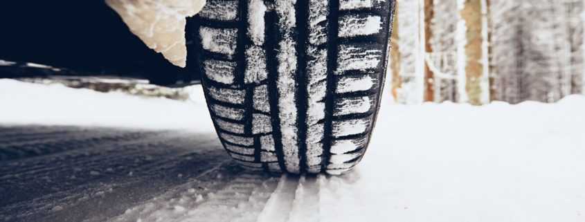 Tire rolling through the snow