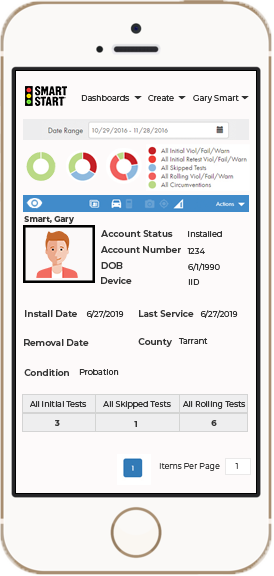 graphical user interface for the Smart Start monitoring authority application, SmartWeb™