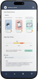 Wellness Sidekick Mobile Phone App Wellness Sidekick application with intuitive visual indicators and information on a mobile phone screen